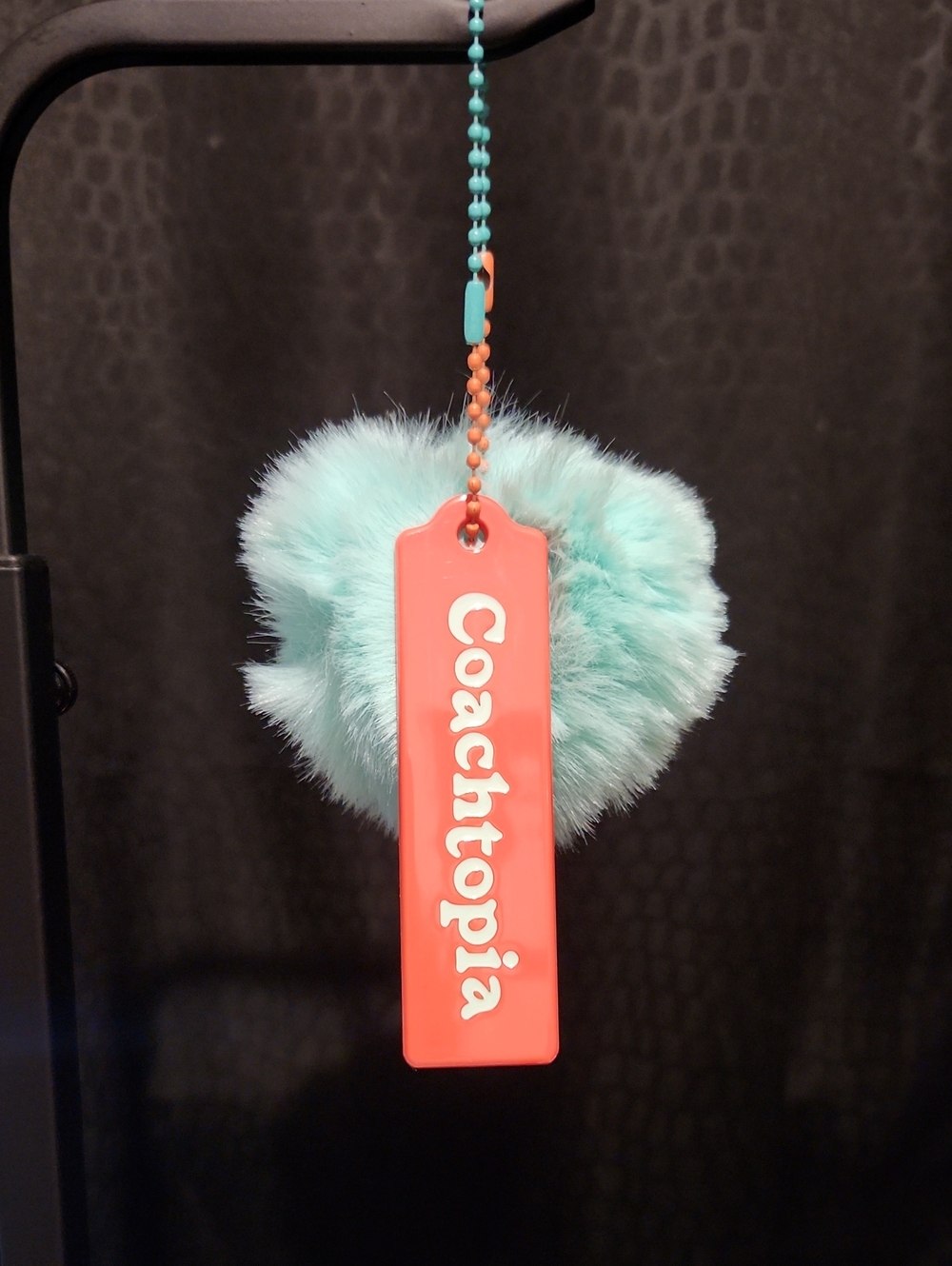 Coachtopia Coral Tag with Aqua Fur Pom-Pom